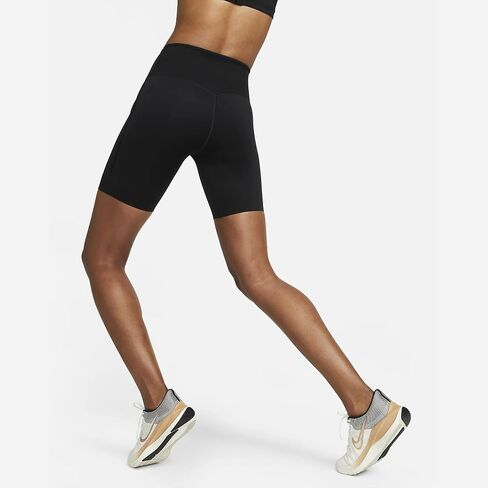 شورت Nike Go للسيدات عالي الخصر مقاس 8 بوصات مع جيوب، مقاس XS أسود/أسود in Saudi Arabia