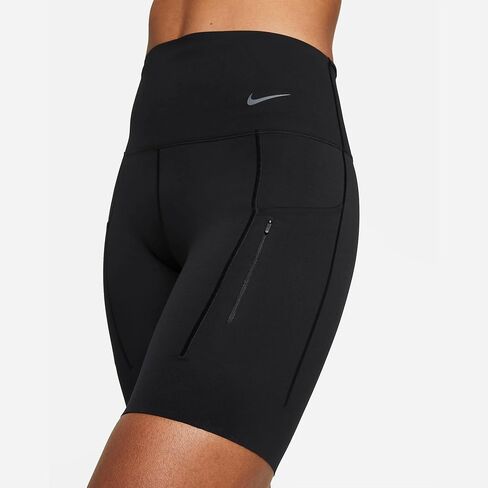 شورت Nike Go للسيدات عالي الخصر مقاس 8 بوصات مع جيوب، مقاس XS أسود/أسود in Saudi Arabia