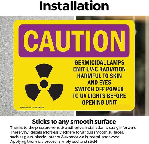 (عبوتان) مصابيح مبيدة للجراثيم تنبعث منها إشعاعات UV-C مع علامة تحذير من الإشعاع OSHA مقاس 5 بوصة × 3.5 بوصة ملصق فينيل مقاوم للطقس، محمي من الأشعة فوق البنفسجية لمكان العمل، صنع في الولايات المتحدة الأمريكية in Saudi Arabia
