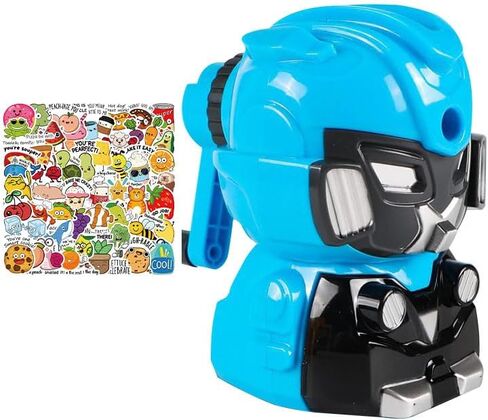 مبراة أقلام رصاص روبوت للأطفال، مبراة أقلام ملونة يدوية للفصل الدراسي، قرطاسية لطيفة مع ملصقات، لوازم مدرسية وهدايا (أصفر) in Kuwait