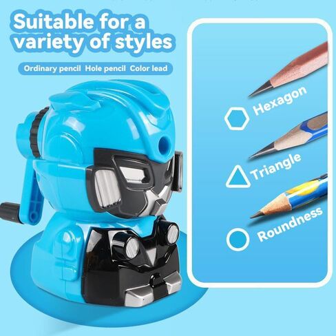 مبراة أقلام رصاص روبوت للأطفال، مبراة أقلام ملونة يدوية للفصل الدراسي، قرطاسية لطيفة مع ملصقات، لوازم مدرسية وهدايا (أصفر) in Kuwait