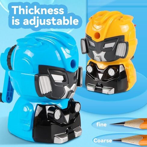 مبراة أقلام رصاص روبوت للأطفال، مبراة أقلام ملونة يدوية للفصل الدراسي، قرطاسية لطيفة مع ملصقات، لوازم مدرسية وهدايا (أصفر) in Kuwait