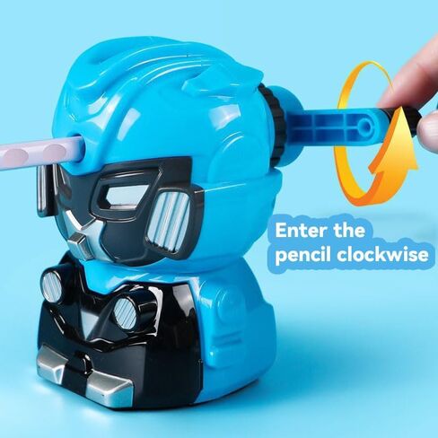 مبراة أقلام رصاص روبوت للأطفال، مبراة أقلام ملونة يدوية للفصل الدراسي، قرطاسية لطيفة مع ملصقات، لوازم مدرسية وهدايا (أصفر) in Kuwait