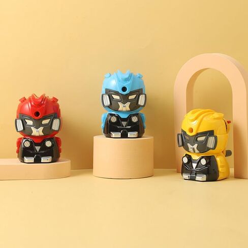 مبراة أقلام رصاص روبوت للأطفال، مبراة أقلام ملونة يدوية للفصل الدراسي، قرطاسية لطيفة مع ملصقات، لوازم مدرسية وهدايا (أصفر) in Kuwait