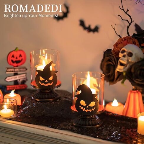 رومادي عيد الهالوين حامل شموع اليقطين ديكور حامل إعصار مخيف أسود سقوط الجدول الديكور Tealight المركزية لحفل العشاء in Kuwait