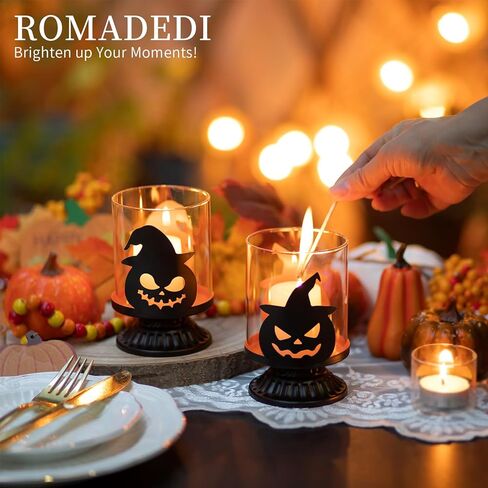 رومادي عيد الهالوين حامل شموع اليقطين ديكور حامل إعصار مخيف أسود سقوط الجدول الديكور Tealight المركزية لحفل العشاء in Kuwait