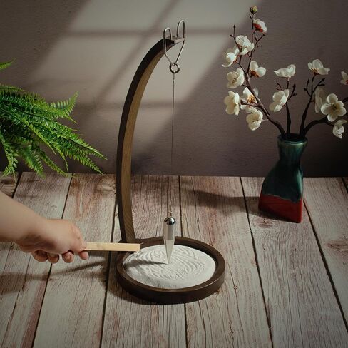 Wooden Sand Pendulum for Desk - Creative Swinging Sand Tracing Pendulum, Magical Kinetic Desk Decor for Zen Office and Home, Relaxing Accessories for Tensegrity and Ornament Gifts (Brown) in Kuwait