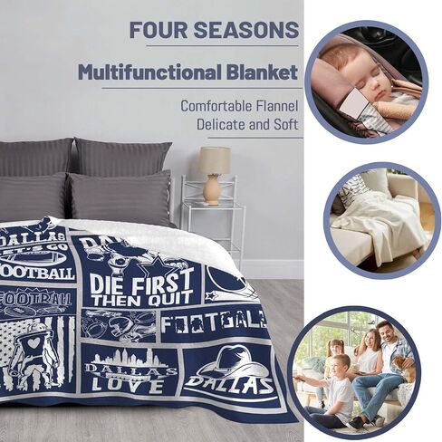 Dallas Football Lovers Flannel Blanket, Blue Plush Travel Blanket, Team Color Soft Fleece Throw Blanket 50"x60" in Saudi Arabia