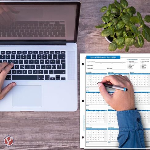 ورق بطاقات تقويم الحضور لعام 2024 - متتبع عمل الموظف الرائع | مطبوعة على بطاقات متينة وسميكة بوزن 80 رطلاً (216 جرامًا للمتر المربع) | 8 ½ × 11 | 25 ورقة في كل عبوة in Kuwait
