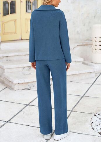 PRETTYGARDEN Women's 2 Piece Sweater Set Pullover Quarter Zip Sweatshirt Wide Leg Pants Outfit Knit Loungewear in Saudi Arabia