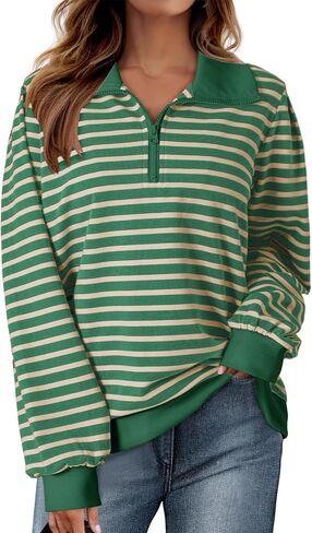 Dokotoo Women's Casual Sweatshirts Half Zip 2024 Fashion Long Sleeve Striped Sweatshirt Pullover Shirts Tops in Saudi Arabia