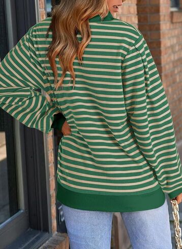 Dokotoo Women's Casual Sweatshirts Half Zip 2024 Fashion Long Sleeve Striped Sweatshirt Pullover Shirts Tops in Saudi Arabia