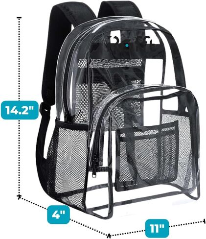 Clear backpack heavy duty PVC, reinforced straps, multiple pockets, optim capacity, transparent backpack see through perfect outdoor time (Black, Medium) in Kuwait