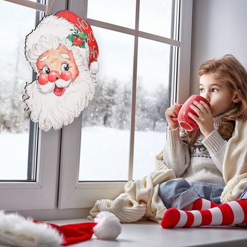 Whaline 15 بوصة عيد الميلاد سانتا كلوز خشبية معلقة لافتة عيد الميلاد الكرتون ترحيب الباب الأمامي علامة الباب شماعات الديكور للمنزل داخلي في الهواء الطلق نافذة جدار المزرعة in Saudi Arabia