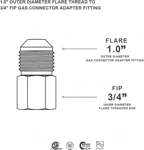 Flextron FTGF-01F34 1" Outer Diameter Flare Thread to 3/4" FIP Gas Connector Adapter Fitting in Saudi Arabia