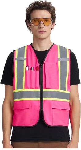 A-KSAFETY سترة أمان عالية الوضوح للرجال والنساء مع جيوب وسحاب in Saudi Arabia