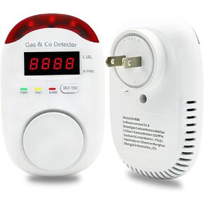 Plug-in Natural Gas and Carbon Monoxide Detectors, FLUNGSKY 2 in 1 CO & Combustible Gas Combination Gas Detector with Light and Voice Alarm, for Home/Kitchen/Hotel.