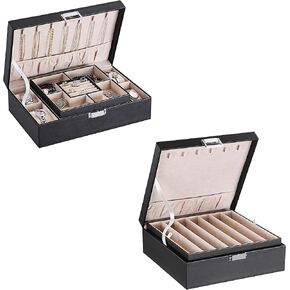 منظم صندوق المجوهرات من BEWISHOME مع 4 حافظة للساعات وقلادة صندوق منظم وحامل للسلاسل والأساور من الجلد الصناعي الأسود SSH07B31B in Kuwait