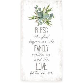 Bless the Food Before Us And Family Beside Us Succulent Wood Rustic Style Wall Décor Sign 9x18
