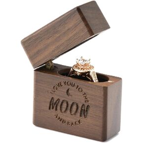 Slim Engraved Wooden Small Ring Box for Proposal, Engagement, Wedding (Pattern E - To the Moon and Back)