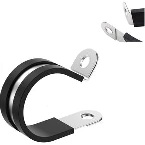 LAZIRO Cable Clamps with updated Riveted Reinforce, 304 Stainless Steel Rubber Cushioned Insulated Clamp, Loop Clamps, Pipe Clamps, Metal Wire Clamps for Wiring, Pipes and Hoses (1/2Inch)