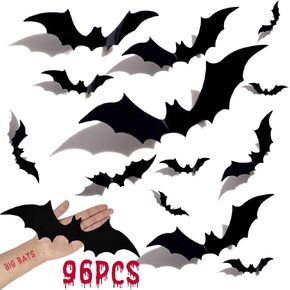 96 Pcs Bats Halloween Decorations PVC 3D Bats Wall Decor 𝐒𝐮𝐩𝐞𝐫 𝐁𝐢𝐠 𝐁𝐚𝐭𝐬 Stickers for Home Decor Party Decorations 5 Different Sizes Double Sided Party Supplies