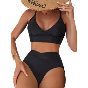 Womens Bathing Suit 2 piece Tummy Control High Leg Swimsuit V Cut Bottom