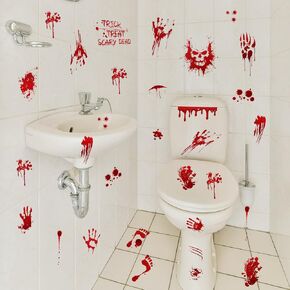 ملصقات نافذة ديكورات الهالوين من amaxiu، 95 قطعة/9 ورقات للهالوين بصمة بصمة دموية للهالوين ملصقات جدارية رعب بصمة بصمة قدم مخيفة لديكور المنزل لحفلات الهالوين in Kuwait