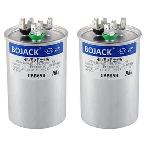 BOJACK 2 Pcs 45+5 uF 45/5 MFD ±6% 370V/440VAC CBB65 Dual Run Circular Start Capacitor for AC Motor Run or Fan Start or Condenser Straight