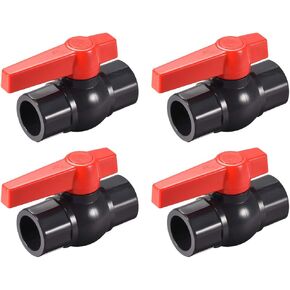 uxcell Ball Valve, 3/4" Slip PVC Socket End Valve T-Handle Water Shut-Off Valve for Irrigation and Water Treatment Dark Gray Red 4Pcs