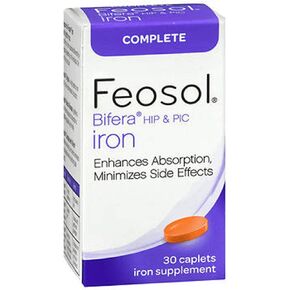 Feosol Bifera Hip & PIC Iron Supplement, Complete - 30 Caplets, Pack of 3