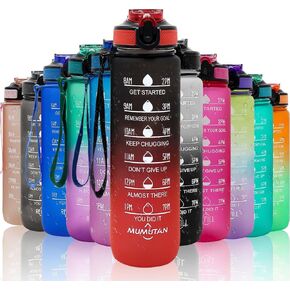 23oz Sports Water Bottle Outdoor, with Drinking Time and Capacity Labels, Sport Water Cups with Straw,BPA Free Leak Proof,for Fitness Gym Running Climbing(32oz Black red)