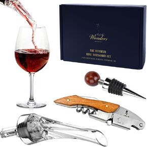 A&A Wonders Wine Accessories Set, Featuring 3 in-1 Multifunctional Waiters Corkscrew Bottle Opener, Wine Aerator Pourer Spout & Decanter, Air-Tight Wine Stopper.