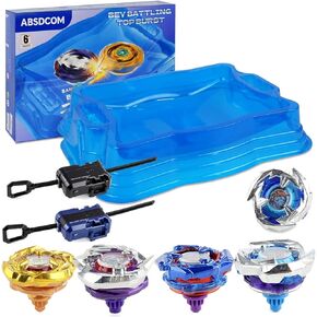 Bey Set Blades Stadium Large,Bay Battle Blade Arena Big,Beys Burst Evolution Turbo,6 Burst Tops 2 Launchers Pack,Blade Blades for Boys 8-12,Blayde Blades Toy w/Gift Box