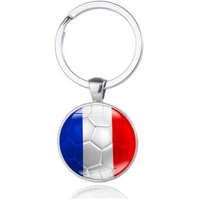 Art Attack French Flag Soccer Keychain, France Les Bleus Blues National Football Team Accessories History Party Favor Fan Car Key Chain Ring Pendant Charm (Silver)