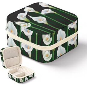 DZUAIKIT White Calla lilies Print Leather Jewelry Case Portable Small Travel Case Mini Jewelry Organizer Box Gift for Women