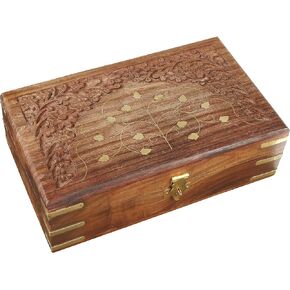Keepsake Box - Memory Box for Keepsake - Wooden Box - Decorative Box - Wood Box with Lid - Crystal Kit Box for Keeping Stones, Engraved Design Trinkets, Cards & Stash, Dark Brown
