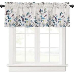 Curtain Valance 42" x 12", Pastoral Botanical Window Valances Rod Pocket Curtains Drapes, Blue Teal Leaf Farmhouse Rustic Short Topper Curtain for Kitchen Cafe Living Room, 1 Panel