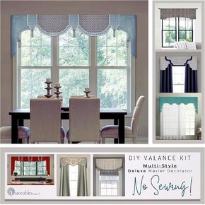 Multi-Style Cornice Valance, Deluxe No-Sew Window Decorating Kit, Rod Pocket Curtain for Living Room, Bedroom, Dining Room