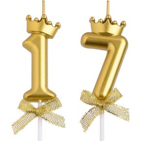 17th Birthday Candles, Pink 17 Year Old Number Birthday Candles, Happy Birthday Party Cake Topper Decoration Gifts for Girls