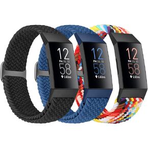 Braided Band Compatible with Fitbit Charge 4/Charge 3 Bands for Women Men, Adjustable Elastic Sport Soft Nylon Replacement Wristband for Fitbit Charge 4/Charge 3/SE, 3PCS