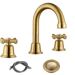 صنابير الحمام RKF للحوض 3 فتحات باللون الأسود غير اللامع مقاس 8 بوصات صنبور حوض الحمام واسع الانتشار مع تصريف ومقبضين ومقابض متقاطعة، صنبور الحمام الغرور، صنبور حوض خلاط مع خرطوم وسطح CWF039-MB in Kuwait