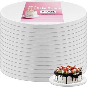 14 Pcs Cake Drum Boards,12 Inch Round Cake Drums 1/2" Thick, White Cake Board Sturdy Cake Corrugated Cardboard,Cake Base Cake Plate for Multi-Layer Cakes