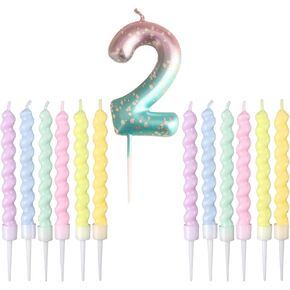Number Birthday Candle - Rainbow Number 2 Birthday Candle with 12 Pcs Rainbow Spiral Candles for Birthday Cake Party Decoration Wedding Anniversary Celebration Supplies (Pink & Blue)