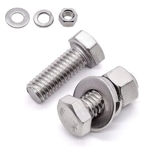 10 Sets M6-1.0 x 75mm Hex Bolts with Hex Nuts and Flat & Lock Washers Hardware Assortment, 304 Stainless Steel 18-8, Full Thread UNC