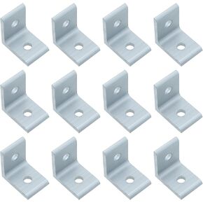 RLECS 12PCS 18x25x25mm 90 Degree Right Angle Connector 2020 Aluminium Profile Inside Angle Bracket Silver 2 Holes Vertical Angle Code Suitable for Mechanical Equipment 3D Printer CNC Milling Machines