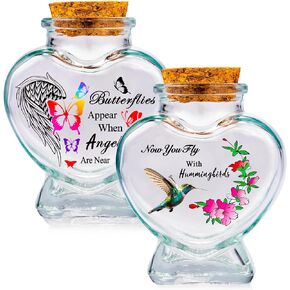 Heart Glass Urns for Ashes - Set of 2- Sand Jar Your Wings Were Ready My Heart Was Not Small Keepsake Urns for Human,Pet Ashes, Tree of Life Memorial Ashes Holder