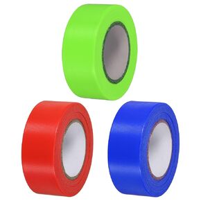 PATIKIL Flagging Tape 1" x98' Assorted Color, 3 Pack PVC Non-Adhesive Neon Marking Tape for Tree Survey Boundaries Outdoor Trail, Red, Blue, Yellow