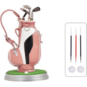 Leather golf pen holder with three golf club pen for writing, suitable for desk decoration, golf cake decoration, unique gift for men Boss Dad golfer