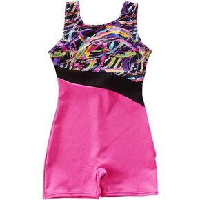 Girls Gymnastics Leotard Unitard Foil Print Metallic Princess Tank Biketard